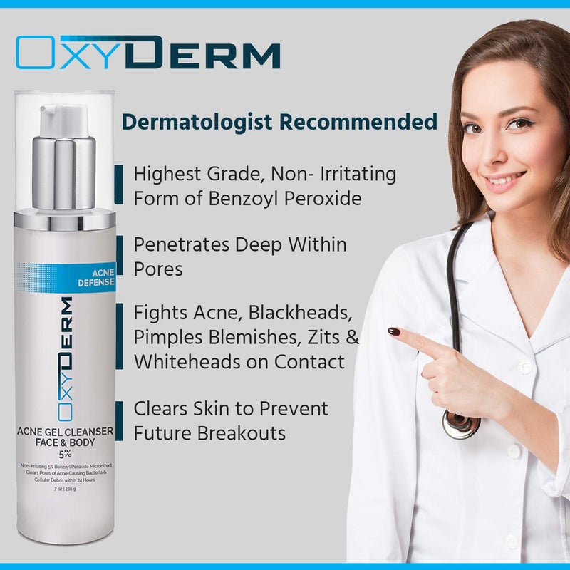 OxyDerm Acne Face wash Treatment with Benzoyl Peroxide 5% - Clinically Proven Wash to Fight Acne Blemishes on Contact. Eliminates Cystic Breakouts, Oily Skin, Clogged Pores, Blackhead, Whitehead, & Pimples. - Image 2